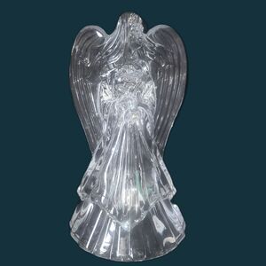 Crystal Glass Angel with‎ Wings Figurine with Taper Candle Holder on Back